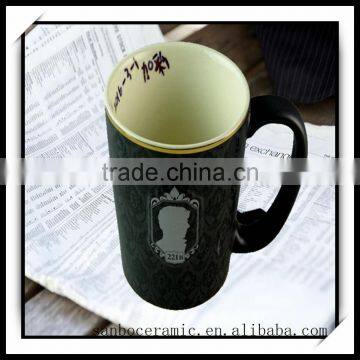 Stoneware Matt Black Color Ceramic Mug /embossed Logo Print /350 ml / 12 Oz Matte Black Coffee Mug photo-2