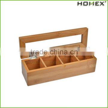 2017 Hot Selling Home 4 Equally Divided Compartments Nice Bamboo Tea Storage Box/Homex_Factory photo-2