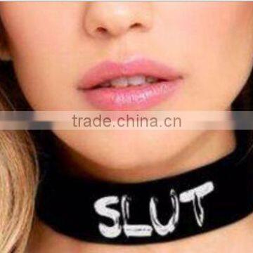 custom letter words printing velvet ribbon choker necklace logo ribbon necklace jewelry