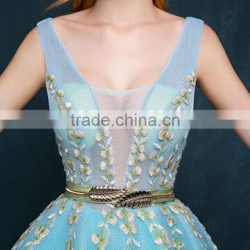 MGOO New Coming Popular Pageant Dress For Women Sky Blue Sheer V Neck Embroidery Floral Dress Evening Long 2260 photo-5
