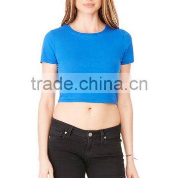 Soft Poly-Cotton Women's Crop Tee Short Sleeve Crop T Shirt Royal Blue Plain Crop Top