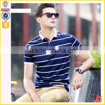 New Design Men's Casual T-shirt Short Sleeve Tee formal Navy Blue Stripe POLO Shirt