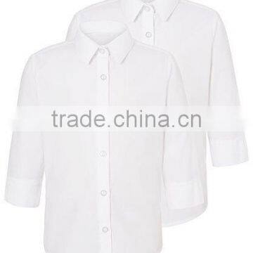 Customize own logo cotton kids school uniform white shirts