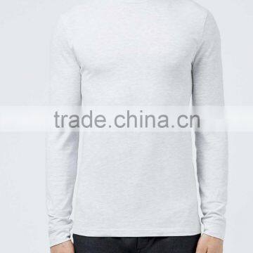 Mens Light Grey Casual t Shirts Turtle Neck Blank T-shirt Long Sleeve Cotton t Shirts photo-2
