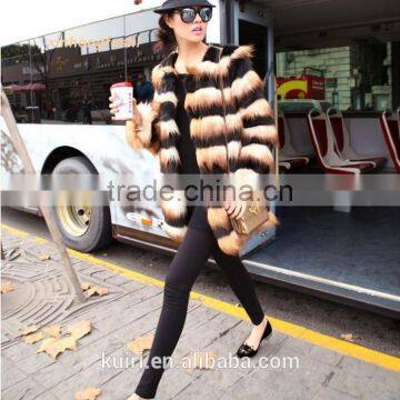 Casual Elegant Ladies Faux Fur Coats Winter Long Sleeve black and white strip Fur Coat Jacket Overcoat Short Design Outerwear