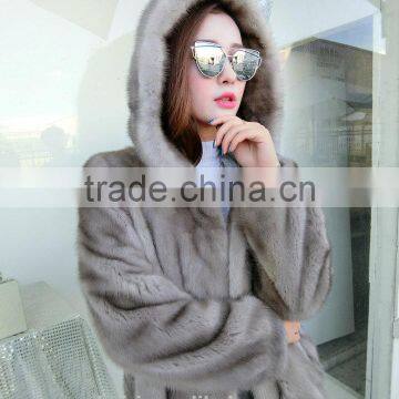 2016 New Genuine Mink Fur Coat With Hood Real Whole Skin Mink Fur Long Jacket Warm Winter Mink Fur Garments Plus Size photo-5