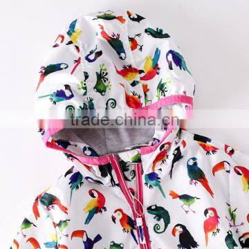 S60598B Woodpecker Printed Hooded Jacket Baby Girls Outwear photo-4