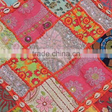 Eclectic Lounge Seating Pillow Rajasthan Patchwork Cowrie Shell Floor Cushion photo-2