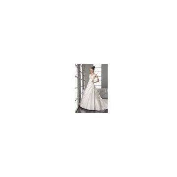 Trumpet Satin V Neck Pleat Court Wedding Dress with Long Trains / Bridal Gown