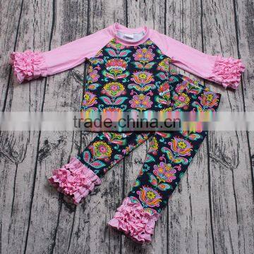 Onsale girls long sleeve clothing set wholesale cheap baby boutique outfits 2pcs raglan t-shirts icing pants clothes set online