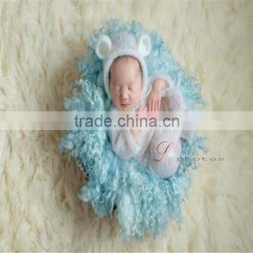 Newborn knit romper Baby outfit onesie photography props Mohair ruffle bonnet Knitted pant photo props