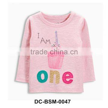 Casual cake pattern pink embroidered plain kids t shirts