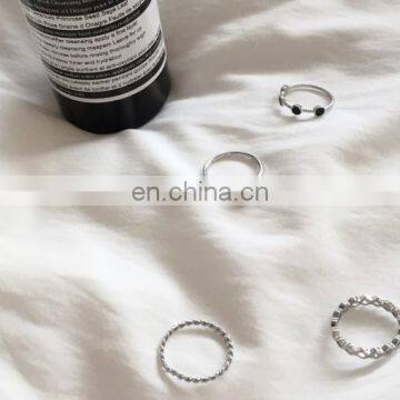 4PCS/Set Fashion Jewelry Black Bead Ripple Hollow Silver Rings For Women Knuckle Joint Ring Set photo-4