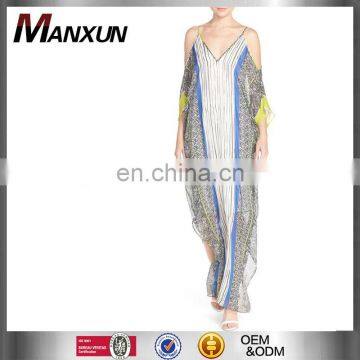 Caftan-style Print Cold Shoulder Silk Casual Chiffon Maxi Dress Latest Elegant Chiffon Casual Dresses