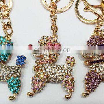 New fashion many colours metal dog rhinestone crystal key chain