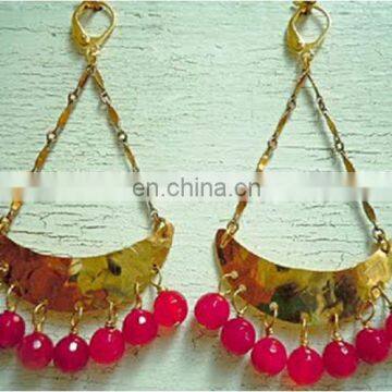 High Quality Hammered Brass Earrings with Crystal Beads,High Fashion Jewellery