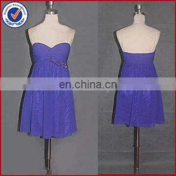 wholesale simple design chiffon sweetheart pleating short prom dress