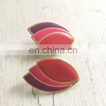 Hot sale latest fancy colorful pink/ purple / feather enamel gold stud earrings