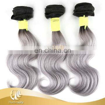 Fashionable 100% original bulk russian hair gray purple hair extension with black root