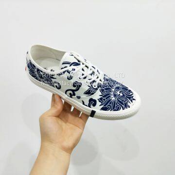 Womens StacyLowery  Lace Up Casual Canvas Shoes Blue and white porcelain pattern