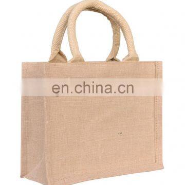 Personalized name or logo mini jute burlap gift tote bag