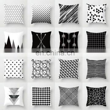 Geometric Cushion Cover Black and White Polyester Throw Pillow Case Striped Dotted Grid Triangular Geometric Art Cushion Cover