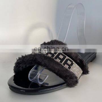 New 2021 Summer Winter Women Slippers Fashion Metal Bling Slides Fur Fringe Flat Slides Ladies Shoes photo-5