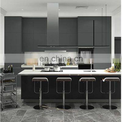 Luxury Black Melamine Kitchen Cupboard Modern Matte Lacquer Designs Kitchen Cabinets Set