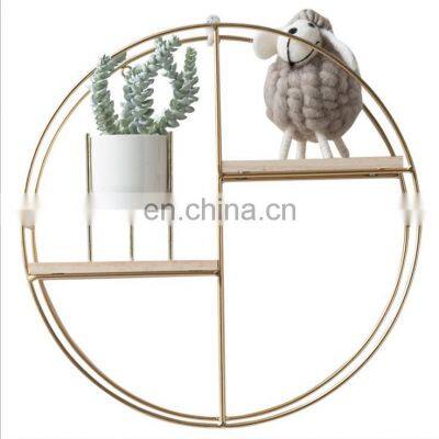 Factory Ins hanging wall golden metal rack with wood board shelf