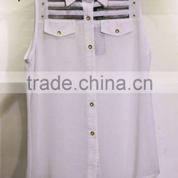 mesh panel shoulder pom beaded chiffon top
