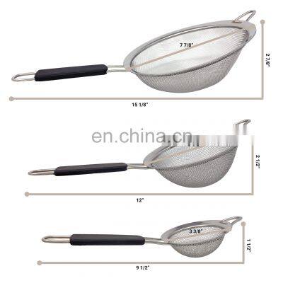 Set of 3 Stainless Steel Fine Mesh Strainers Graduated Sizes 3.38
