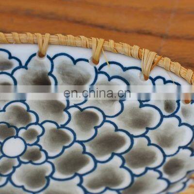 Hot Sale Factory Wholesale Vietnam Rattan Ceramic Fruit Plate Japanese Living Room Household Snack Tray Wholesale photo-4