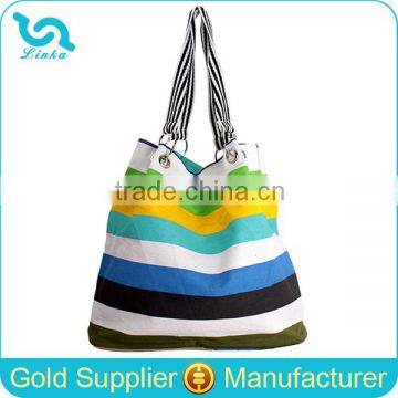 Colorful Stripe Pattern Beach Bag Stripe Canvas Beach Tote Bag