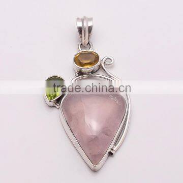 ROSE QUARTZ & PERIDOT PENDANT 925 Sterling Silver Pendant, SILVER JEWELRY EXPORTER,SILVER JEWELRY WHOLESALE,SILVER EXPORTER