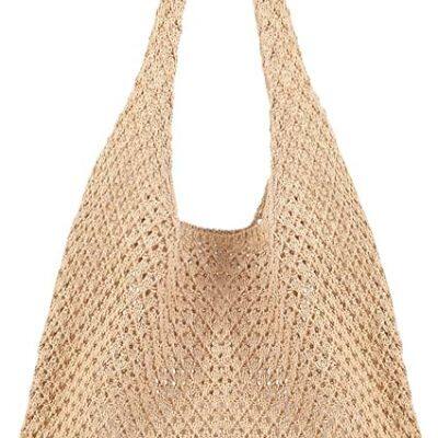 Straw Tote Bag Eco-Friendly Paper Woven Shoulder Handbag Vacation Beach Bag