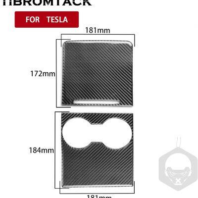 NO.2 TIBROMTACK Center Cup Console Cover Carbon Fibre Wrap-Around Cover Sticker 2-Piece for Tesla Model 3