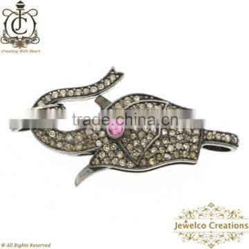 Pave Diamond Fish Spring Lock Clasp Jewelry Finding, 925Sterling Silver Diamond Studded Handmade Fish Clasp For Necklace Finding