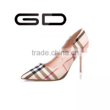 Classical grid most elegant Korean high heel pump shoes for girls