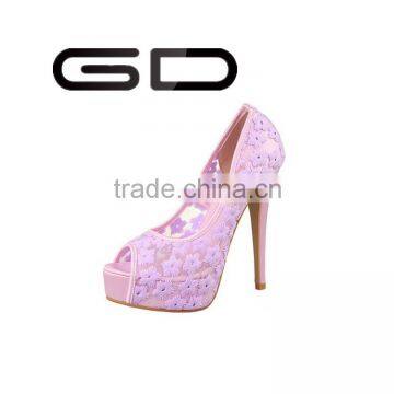 GDSHOE candy color lace flower platform heels spring new design peep toe shoes