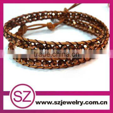 2 rolls wholesale fashion bracelet gemstone bead leather bracelet