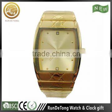 Golden noble rectangular case diamond stainless steel band solar dial watch for men 2015