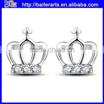 Wholesale 925 Sterling Silver Diamond Crown Stud Earring,Crown Earring Stud, Womens Silver Crown Jewelry