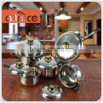 high quality stainless steel ware 12pcs 3 layor capsuled bottom stock pot milk pot fry pan set withwith Bakelite handles