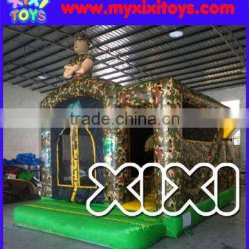 Military color inflatable slide combo bouncer