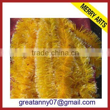 Snow decorated yellow christmas tinsel thick garland customed