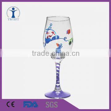 Machine made Colorful Globlet wine glass with thin stem