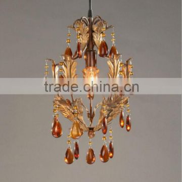 Mini brass amber crystal 1 light chandelier