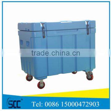 310L Durable rotomoulded plastic container for dry ice with Caster wheels