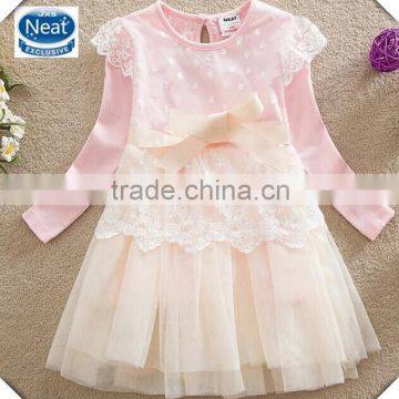 (LD6613) PINK 18m-6y baby girls wedding dresses 100% cotton children clothes birthday dresses winter princess frocks kids wear