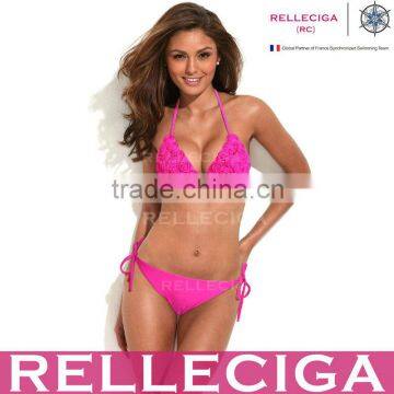 RELLECIGA 2016 Marianne Collection -Pink3DBlooming Flower Triangle Top Bikini Set with Moderate Push-up Molded Cups